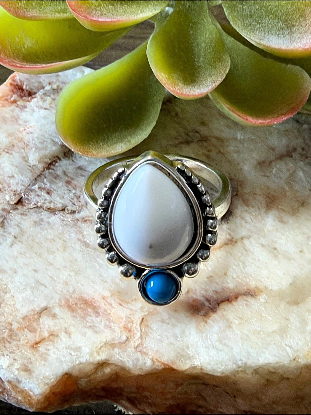 New White & Blue Statement Ring